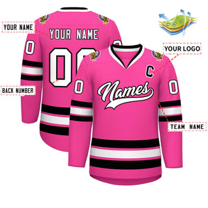 Custom Pink White-Black Classic Style Hockey Jersey