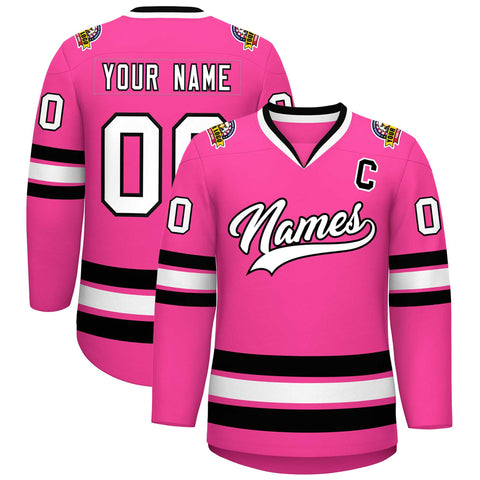 Custom Pink White-Black Classic Style Hockey Jersey