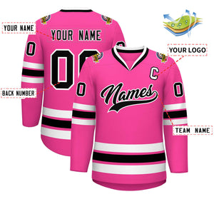 Custom Pink Black-White Classic Style Hockey Jersey