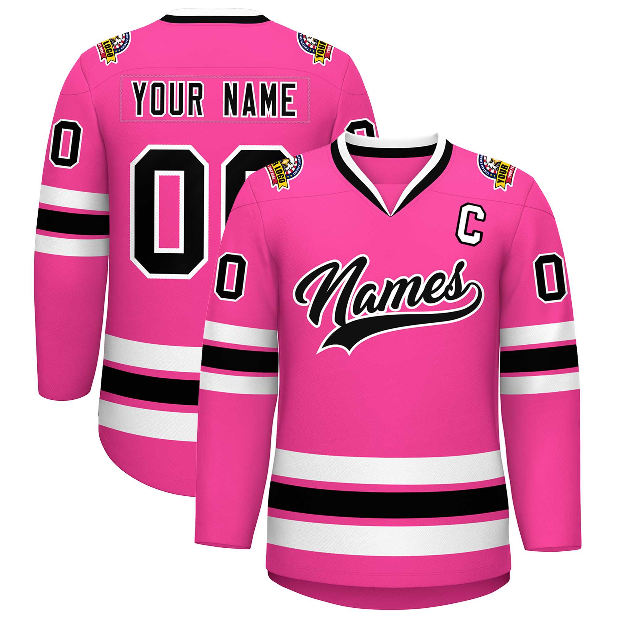 Maillot de hockey de style classique rose noir-blanc personnalisé