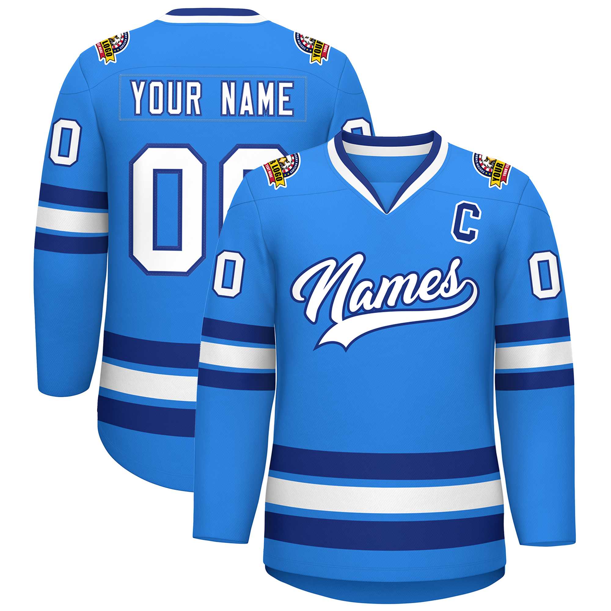 Custom Powder Blue White-Royal Classic Style Hockey Jersey