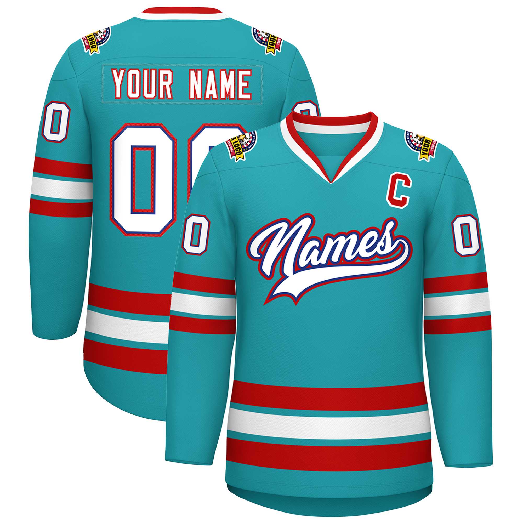 Maillot de hockey de style classique Aqua White Royal-Red personnalisé