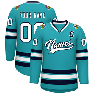 Maillot de hockey de style classique Aqua blanc-marine personnalisé