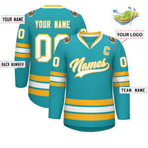 Maillot de hockey de style classique Aqua blanc-or personnalisé