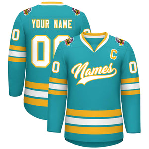 Maillot de hockey de style classique Aqua blanc-or personnalisé