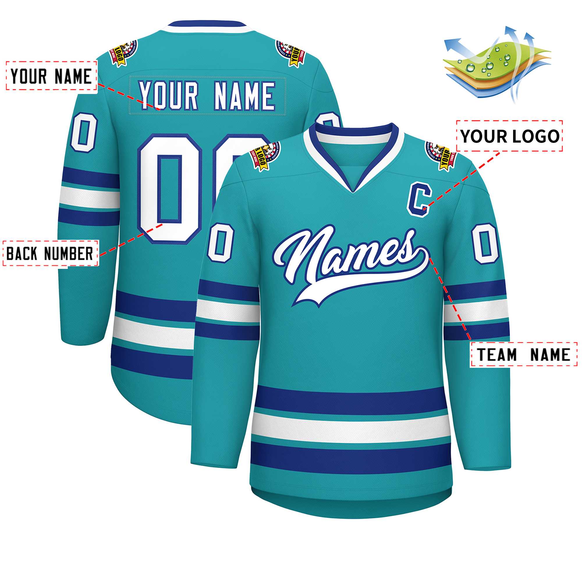 Maillot de hockey de style classique Aqua White-Royal personnalisé