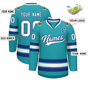 Custom Aqua White-Royal Classic Style Hockey Jersey