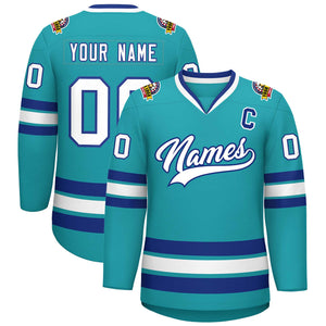 Custom Aqua White-Royal Classic Style Hockey Jersey