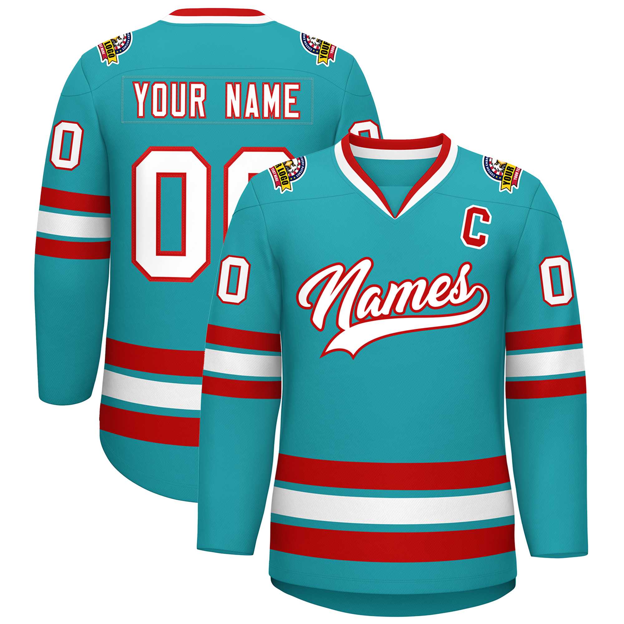 Maillot de hockey de style classique Aqua blanc-rouge personnalisé