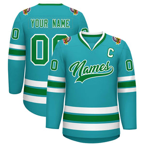 Custom Aqua Kelly Green-White Classic Style Hockey Jersey