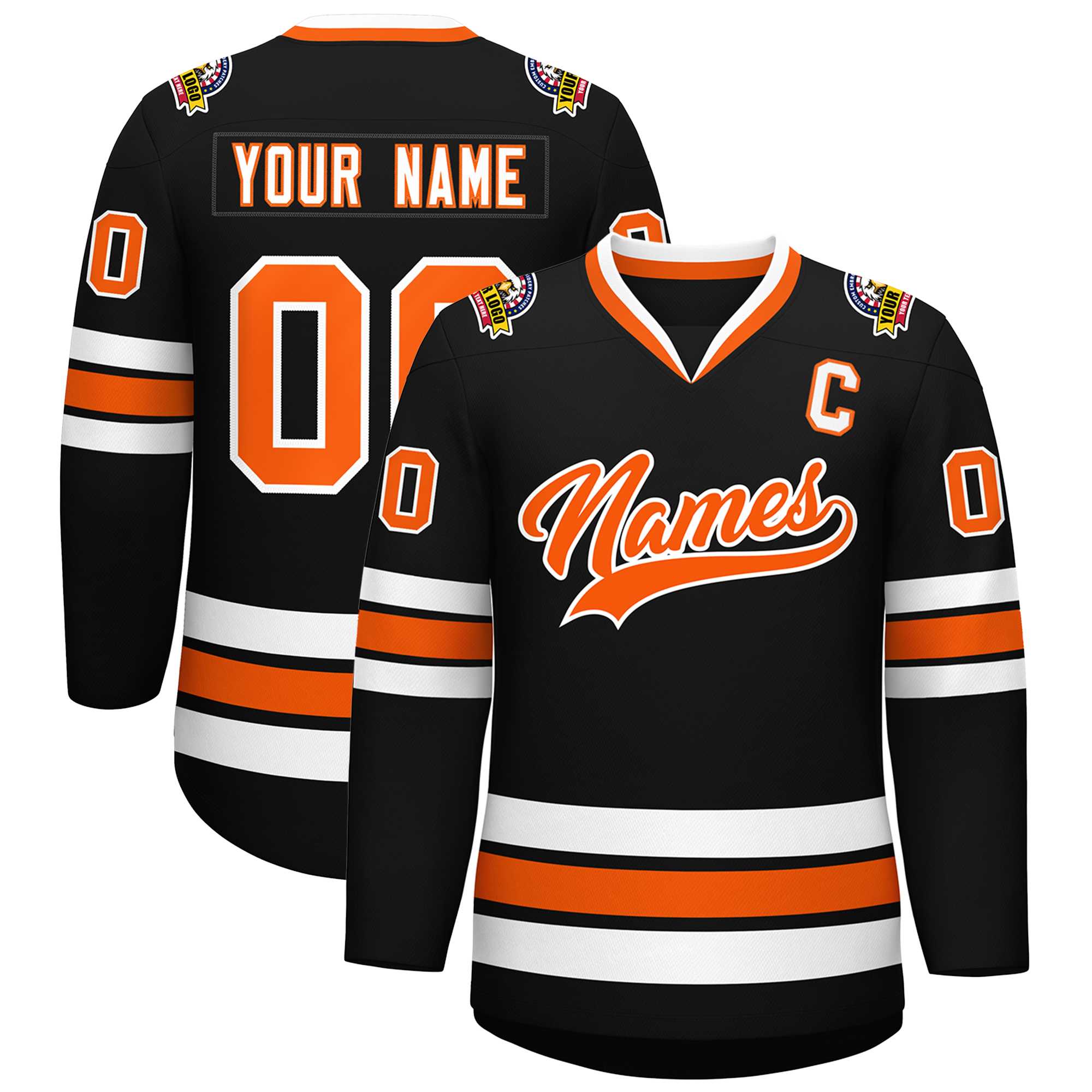 Custom Black Orange-White Classic Style Hockey Jersey