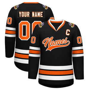 Maillot de hockey de style classique noir orange-blanc personnalisé