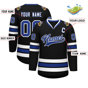 Custom Black Royal-White Classic Style Hockey Jersey