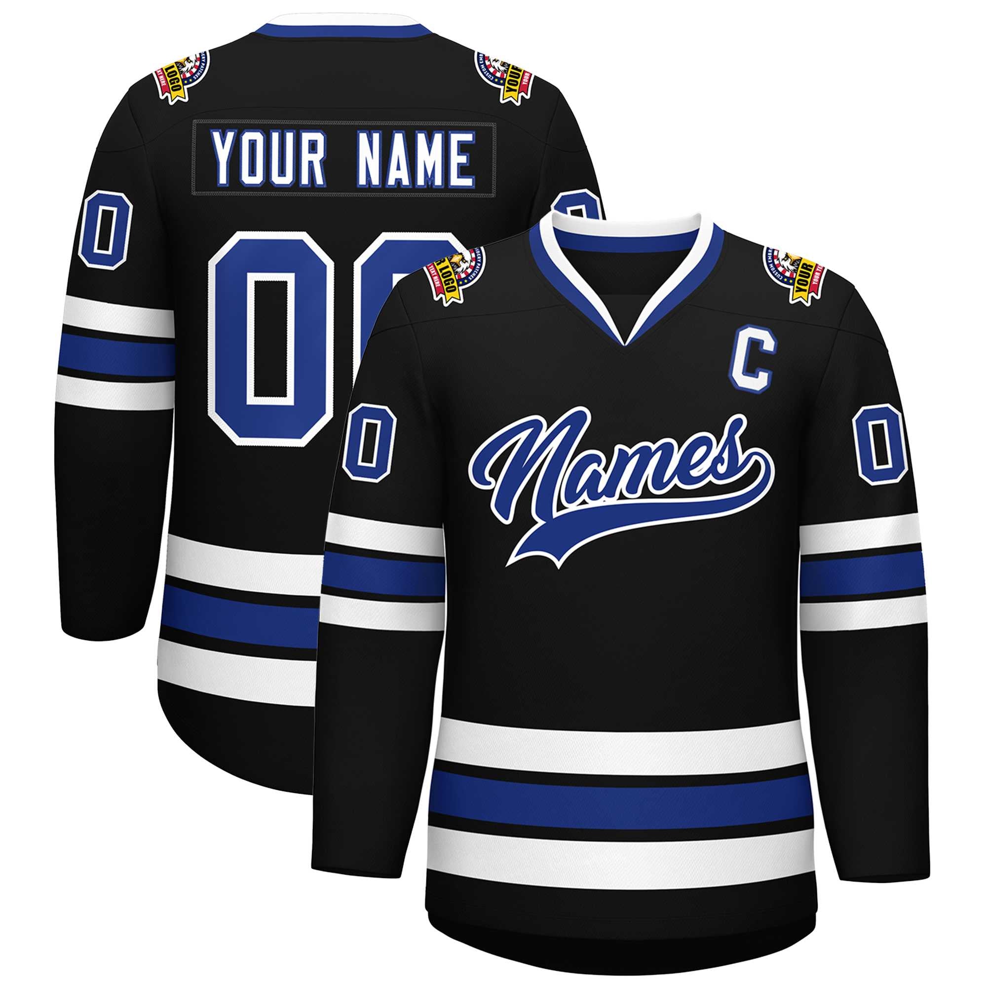 Custom Black Royal-White Classic Style Hockey Jersey