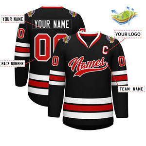 Custom Black Red-White Classic Style Hockey Jersey