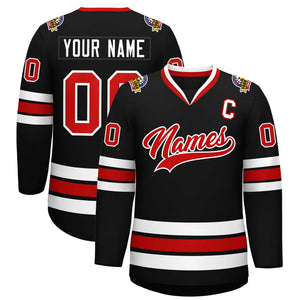 Custom Black Red-White Classic Style Hockey Jersey