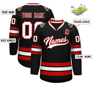 Maillot de hockey de style classique noir blanc-rouge personnalisé