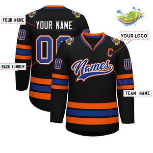 Maillot de hockey de style classique noir royal blanc-orange personnalisé