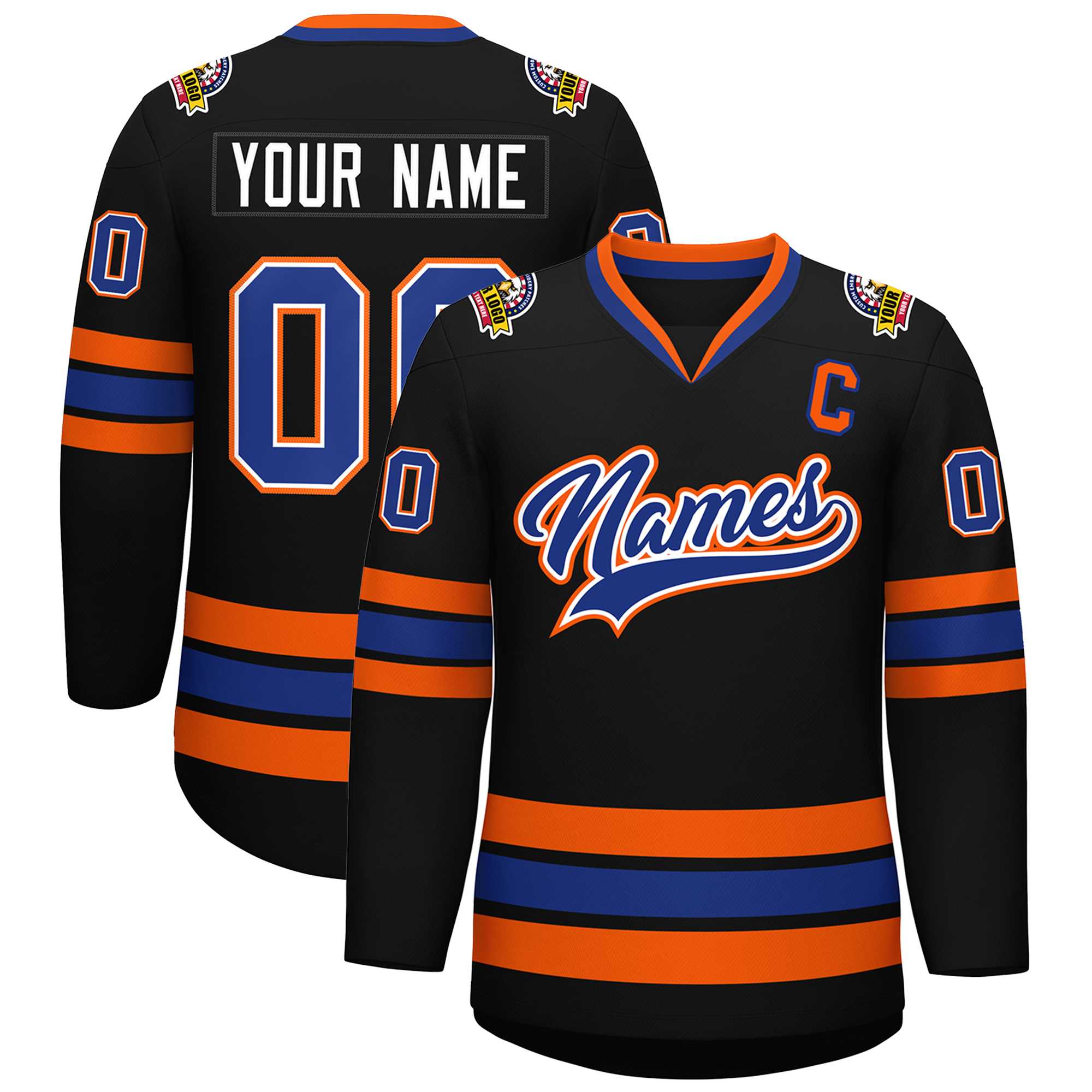 Custom Black Royal White-Orange Classic Style Hockey Jersey