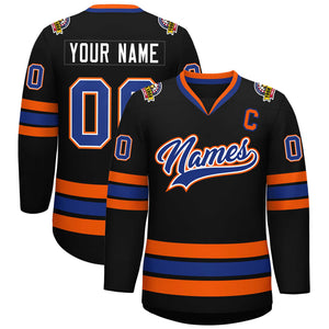 Maillot de hockey de style classique noir royal blanc-orange personnalisé