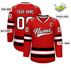 Custom Red White-Black Classic Style Hockey Jersey