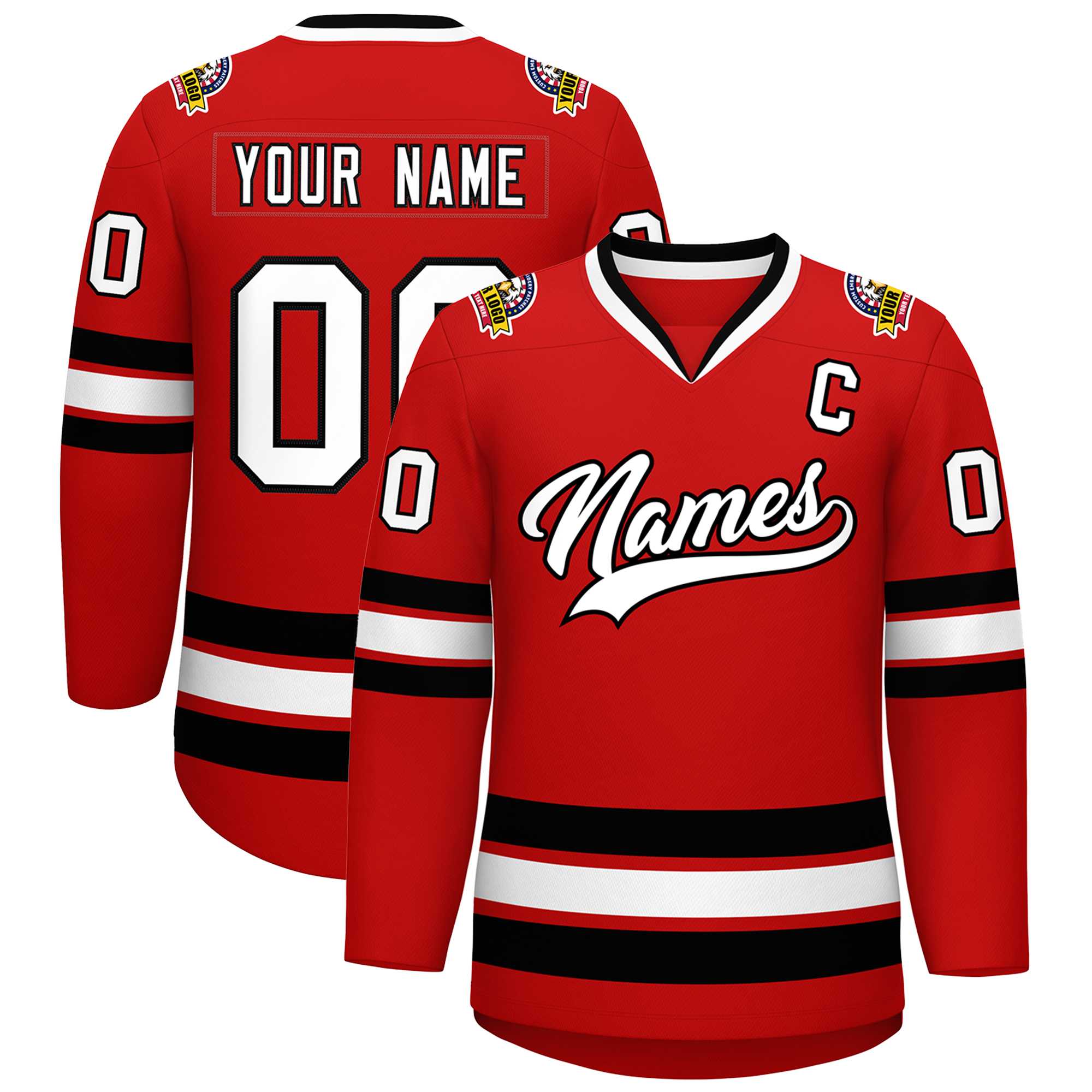 Maillot de hockey de style classique rouge blanc-noir personnalisé