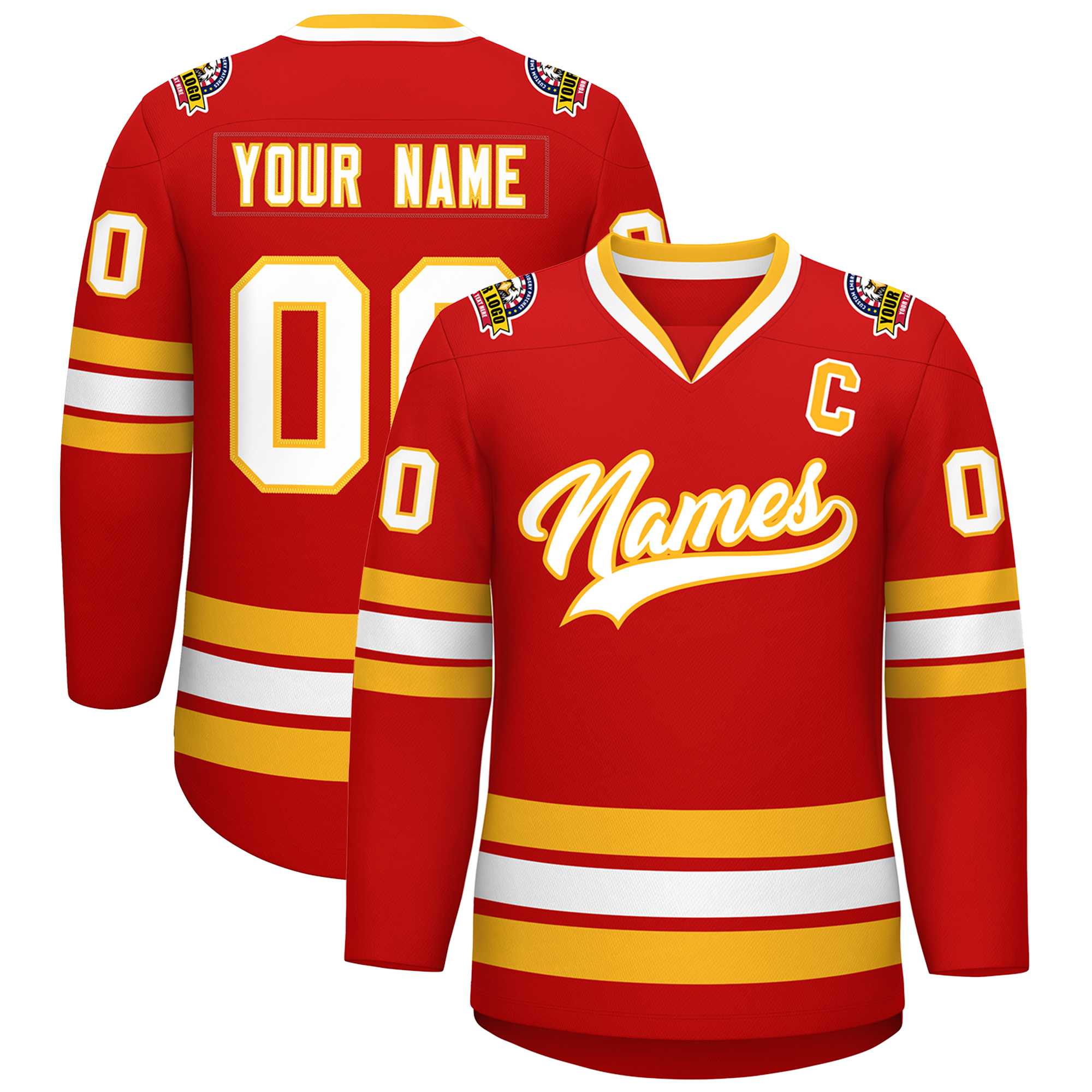 Maillot de hockey de style classique rouge blanc-or personnalisé