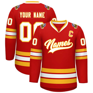 Custom Red White-Gold Classic Style Hockey Jersey