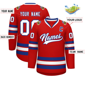 Maillot de hockey de style classique rouge blanc-royal personnalisé