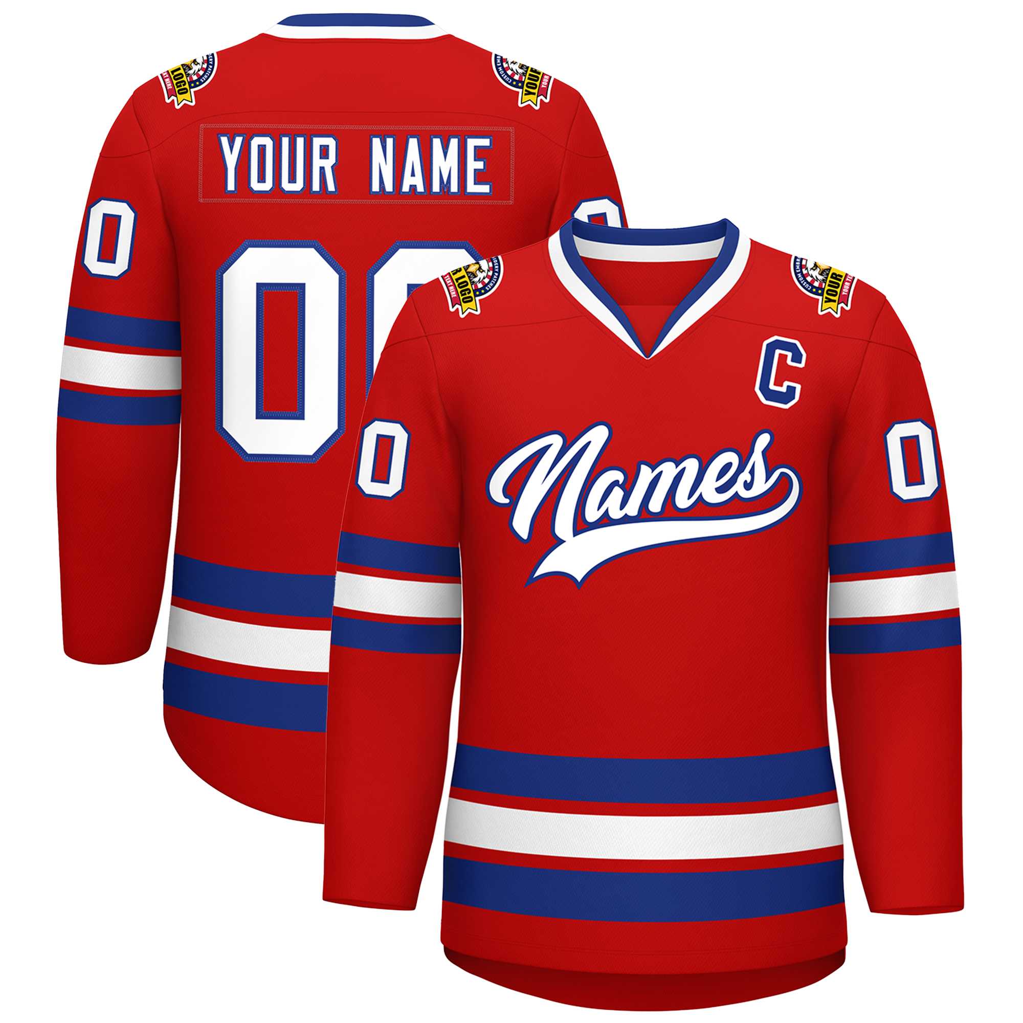 Custom Red White-Royal Classic Style Hockey Jersey