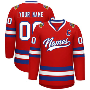 Maillot de hockey de style classique rouge blanc-royal personnalisé