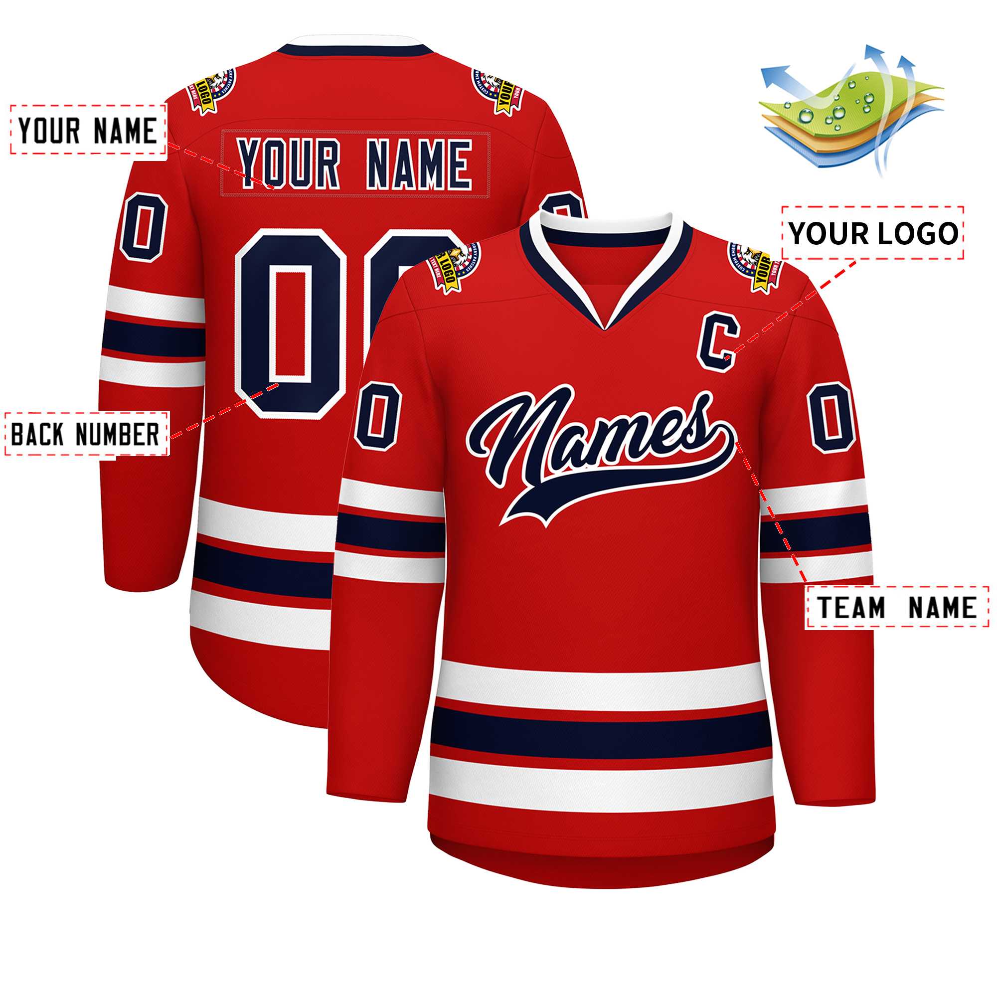 Custom Red Navy-White Classic Style Hockey Jersey