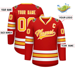 Custom Red Gold-White Classic Style Hockey Jersey