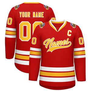 Custom Red Gold-White Classic Style Hockey Jersey