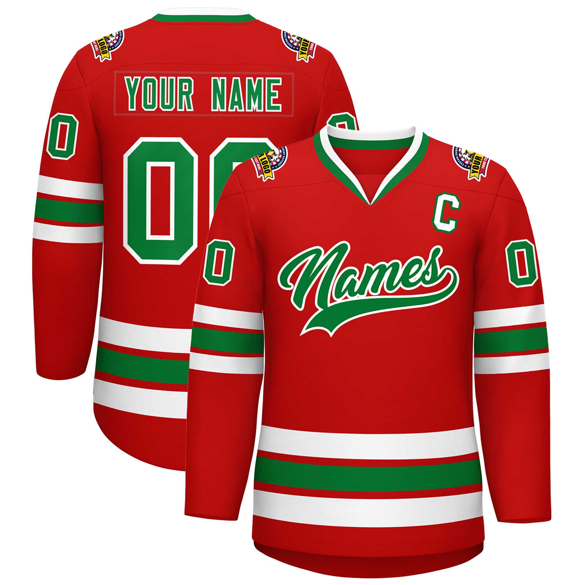 Maillot de hockey de style classique rouge Kelly vert-blanc personnalisé