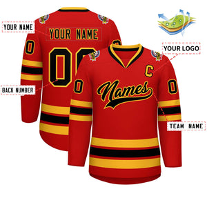 Custom Red Black-Gold Classic Style Hockey Jersey