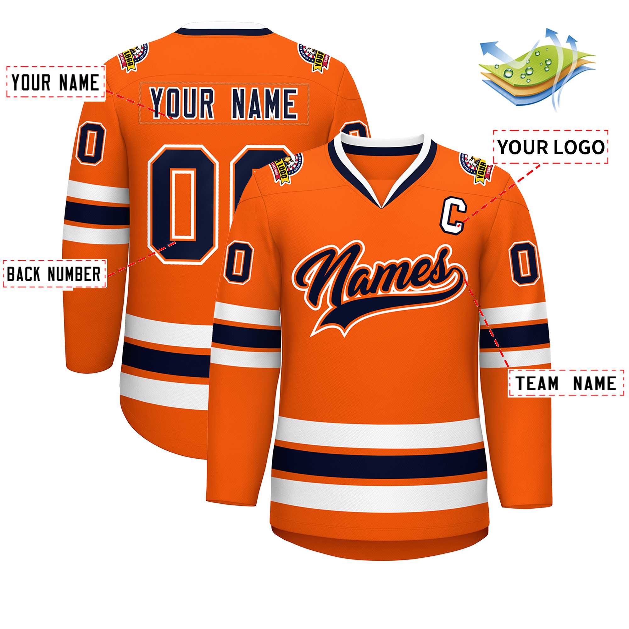 Custom Orange Navy Orange-White Classic Style Hockey Jersey