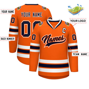 Maillot de hockey de style classique orange marine orange-blanc personnalisé