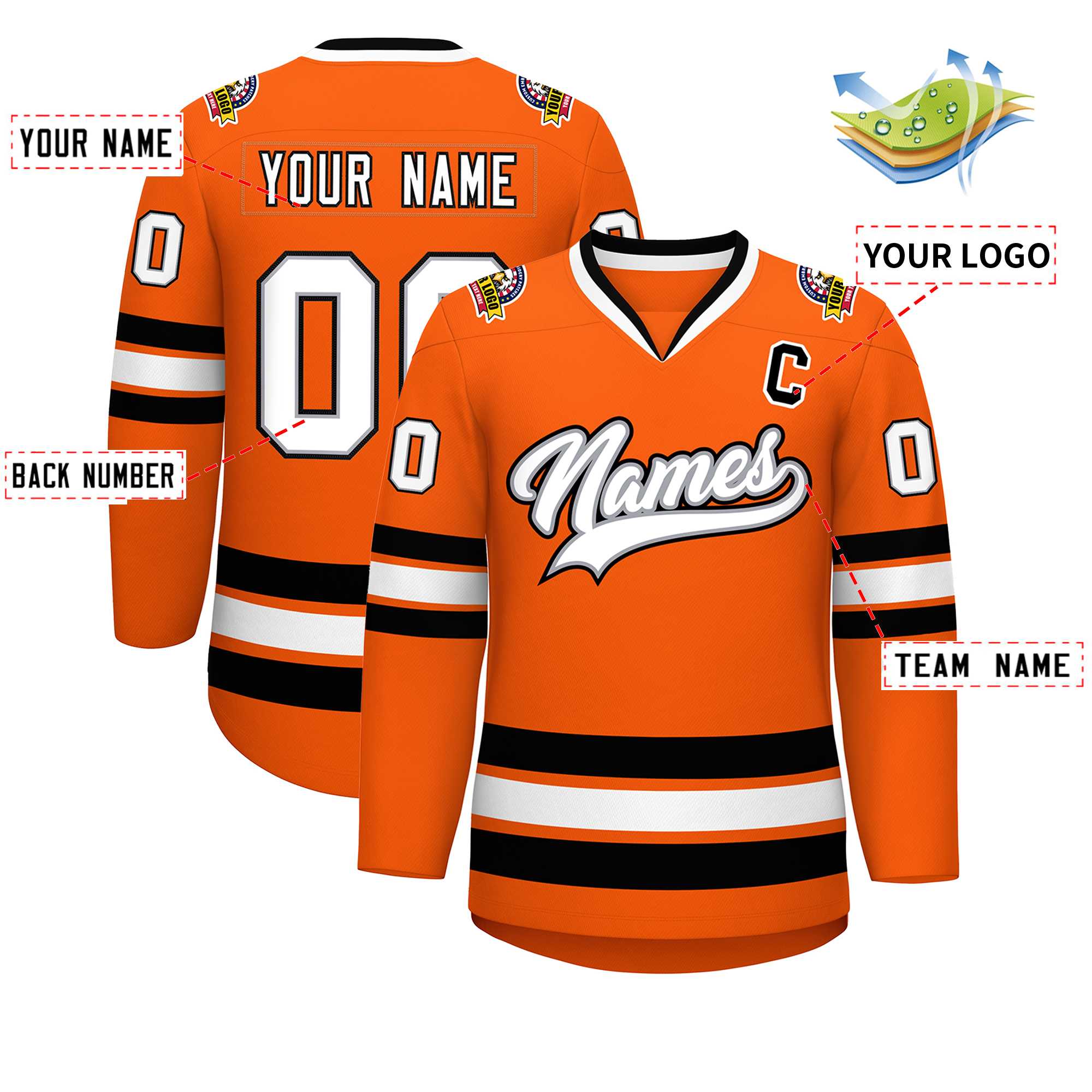 Custom Orange White Gray-Black Classic Style Hockey Jersey