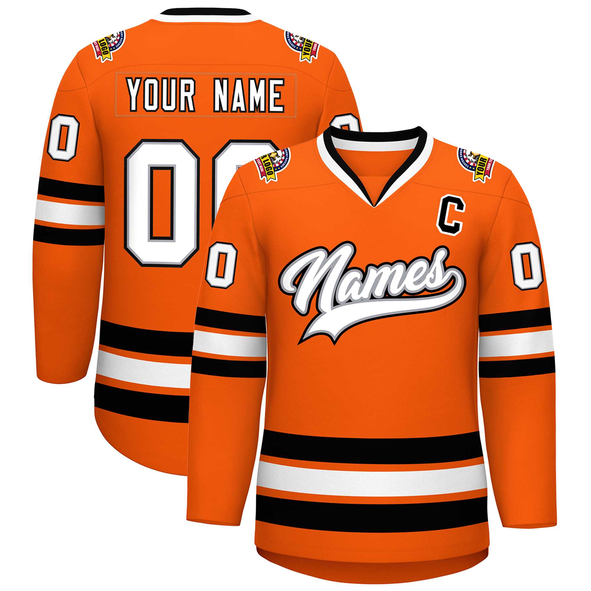 Custom Orange White Gray-Black Classic Style Hockey Jersey