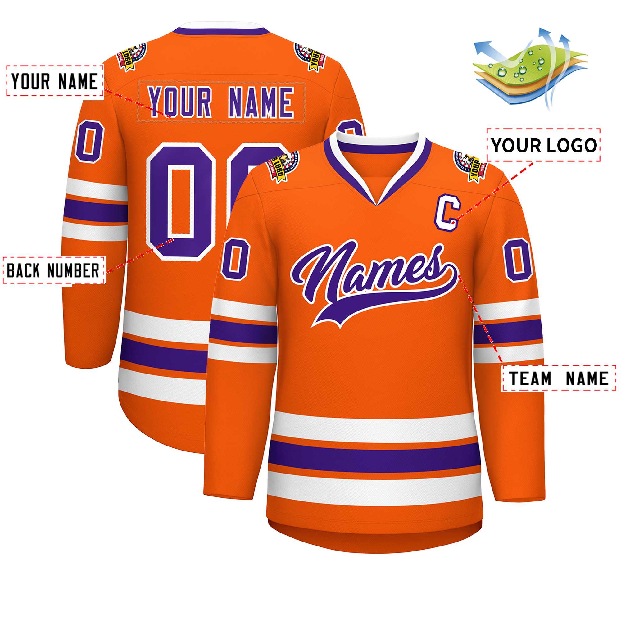 Custom Orange Purple-White Classic Style Hockey Jersey