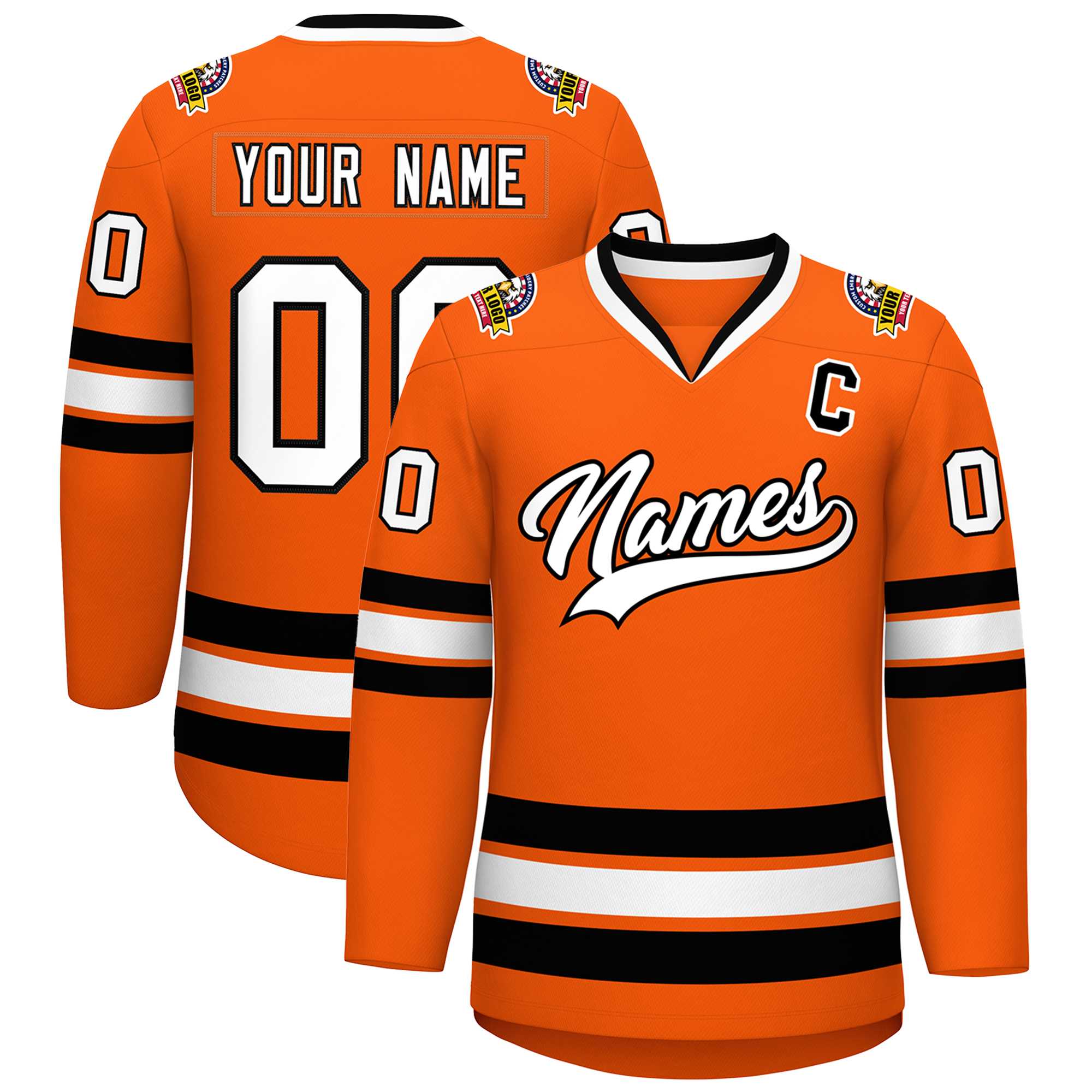 Custom Orange White-Black Classic Style Hockey Jersey