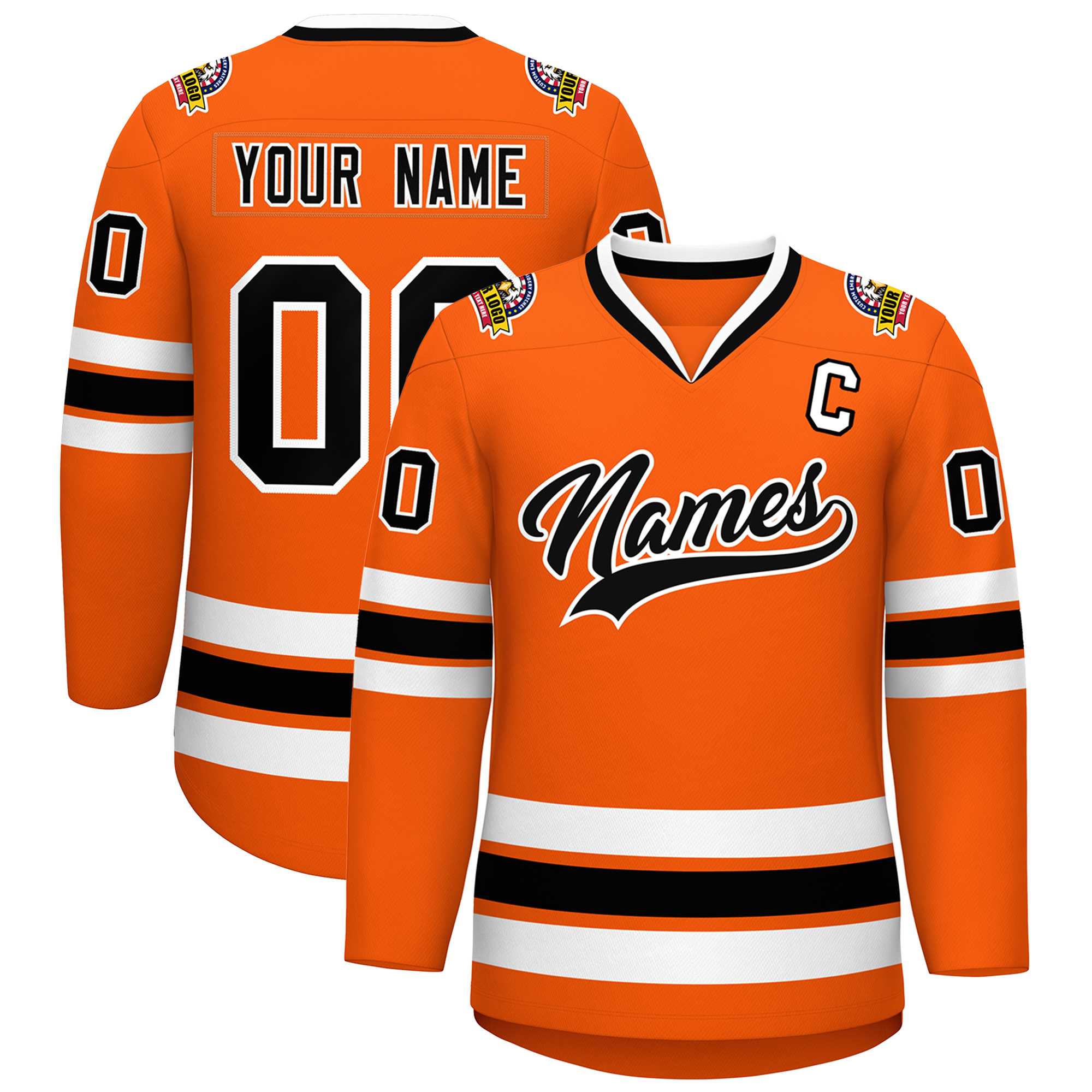 Custom Orange Black-White Classic Style Hockey Jersey