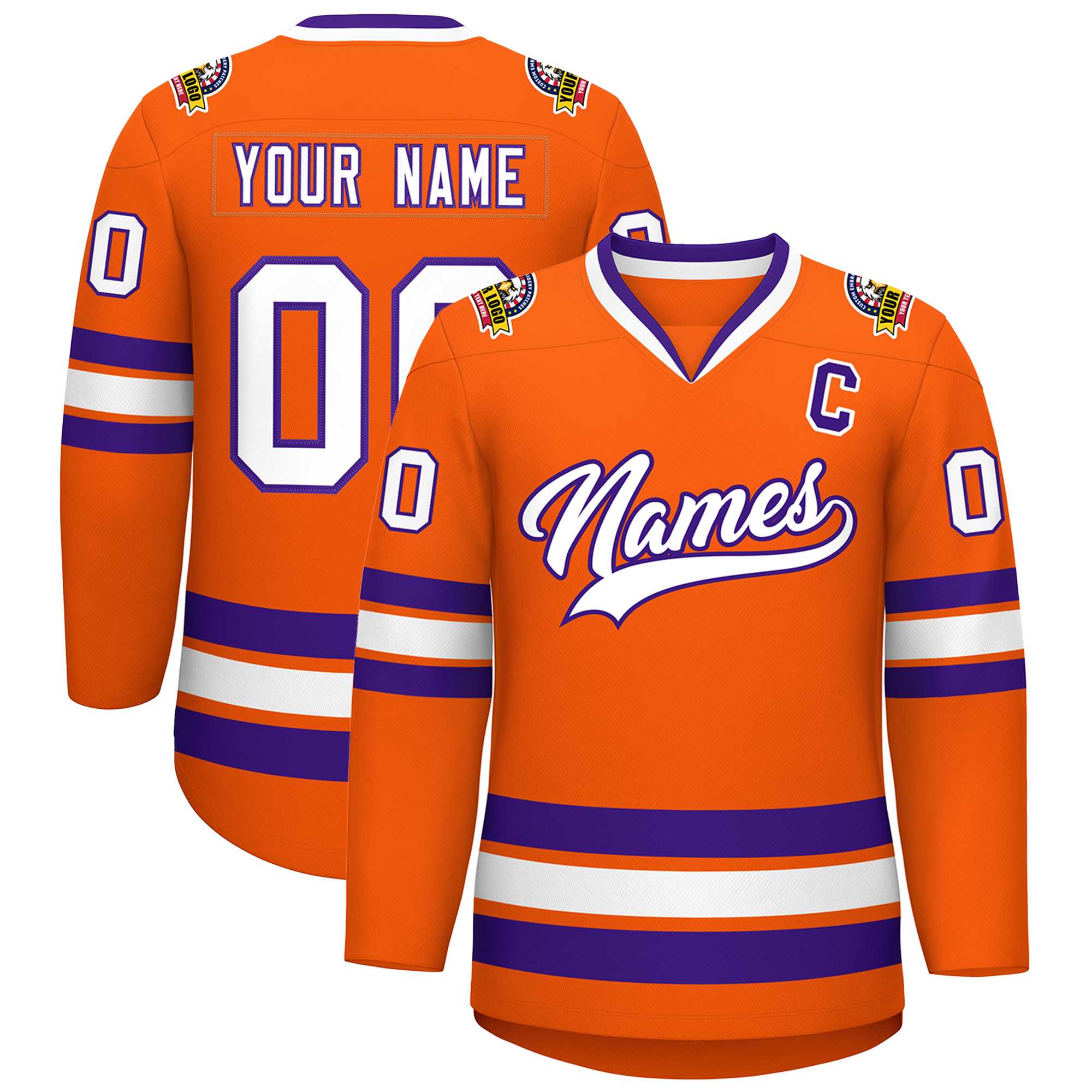 Maillot de hockey de style classique orange blanc-violet personnalisé