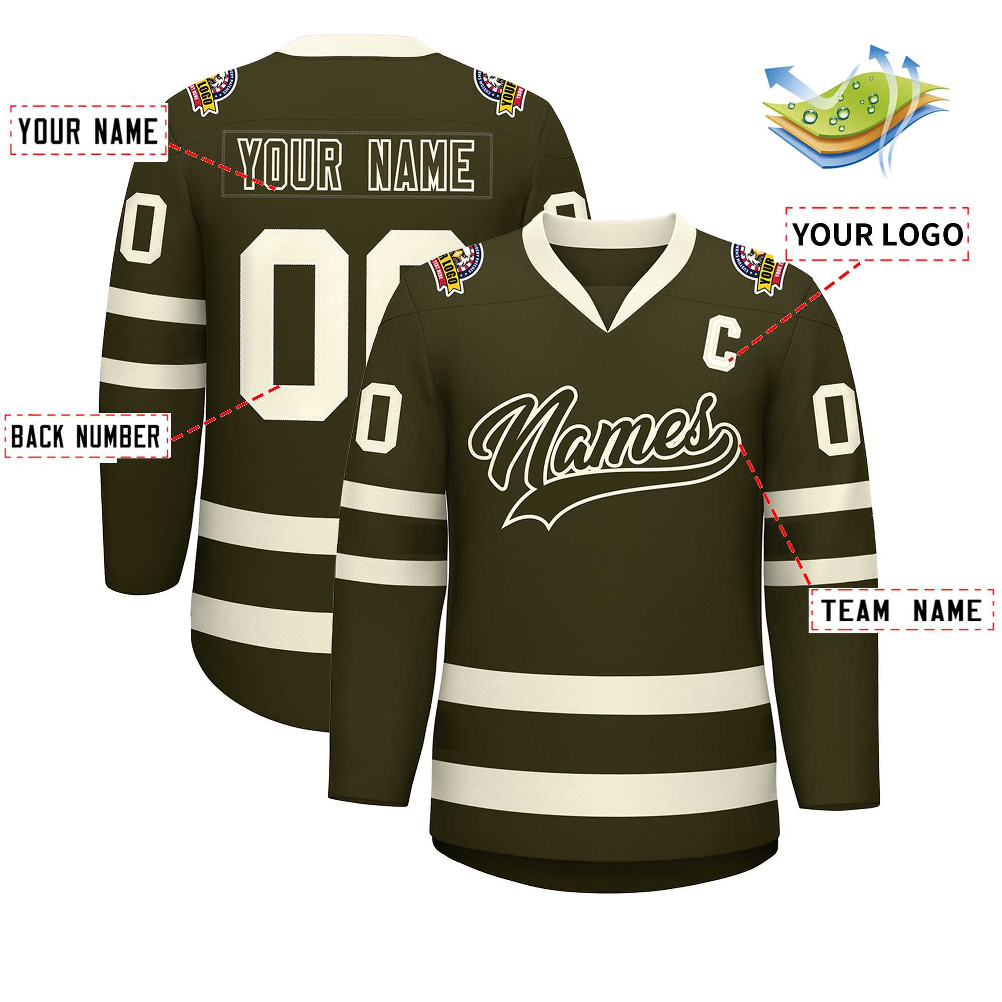 Custom Olive Olive-Khaki Classic Style Hockey Jersey