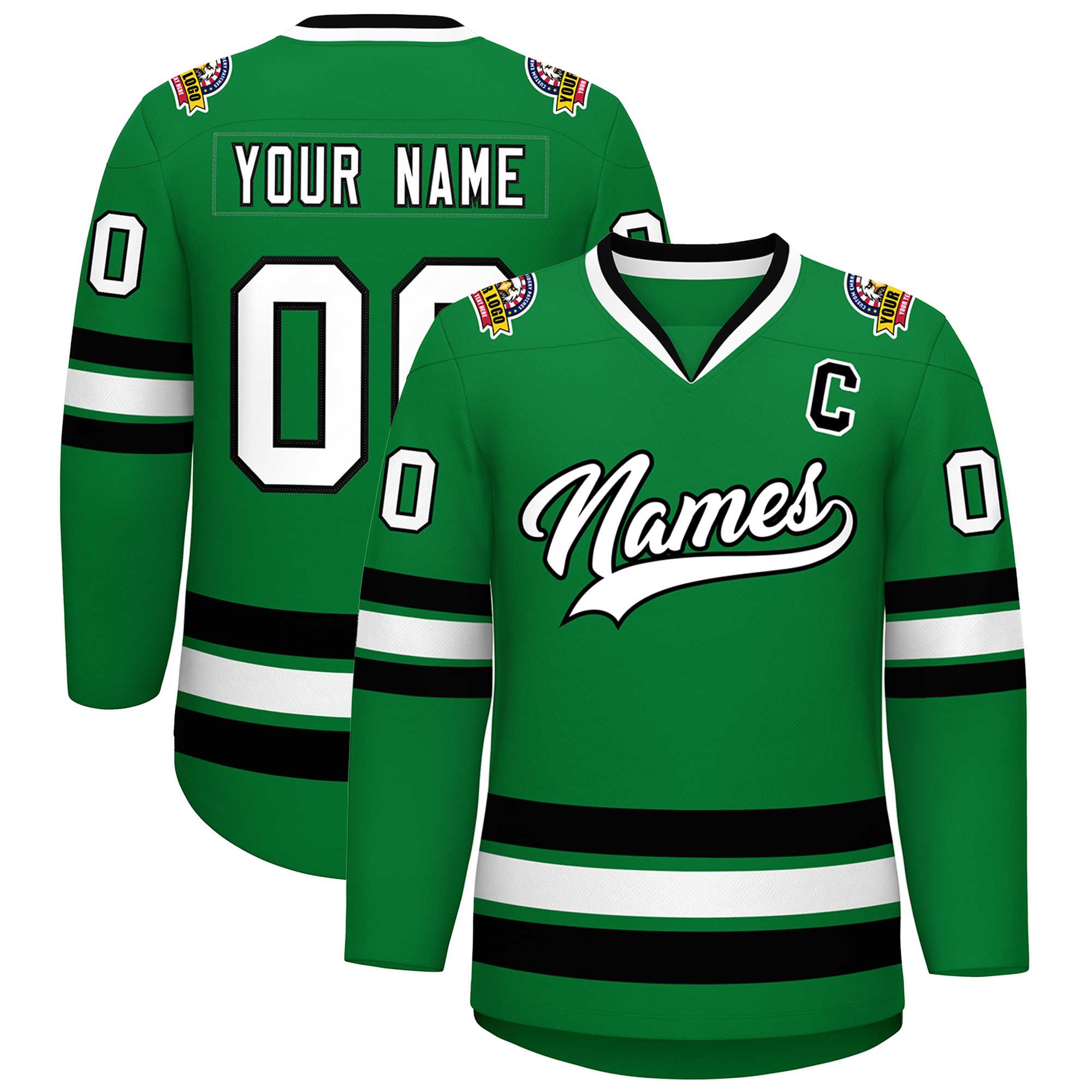 Custom Kelly Green White-Black Classic Style Hockey Jersey