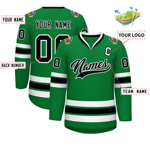 Custom Kelly Green Black-White Classic Style Hockey Jersey