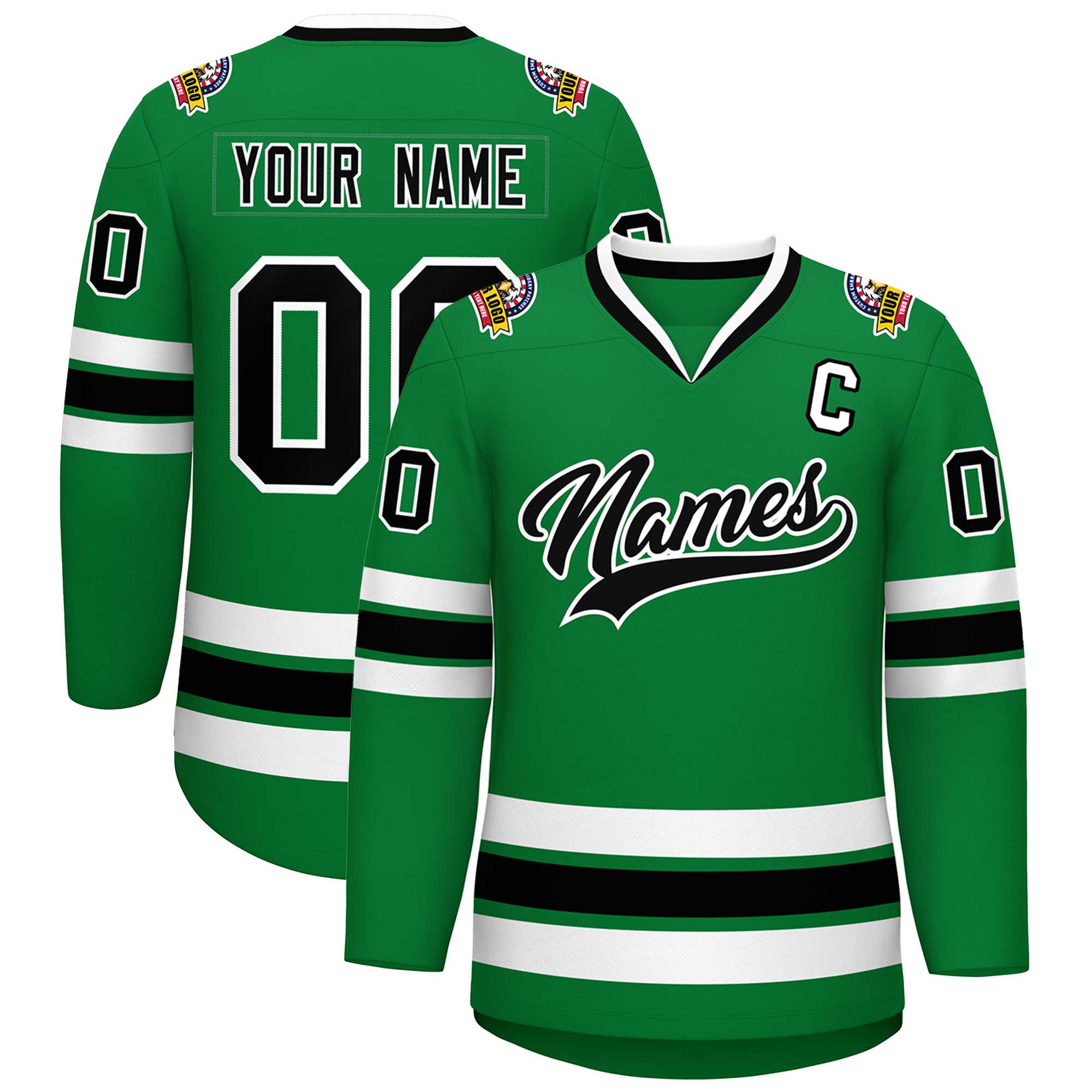 Custom Kelly Green Black-White Classic Style Hockey Jersey