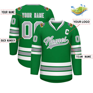 Custom Kelly Green Gray-White Classic Style Hockey Jersey