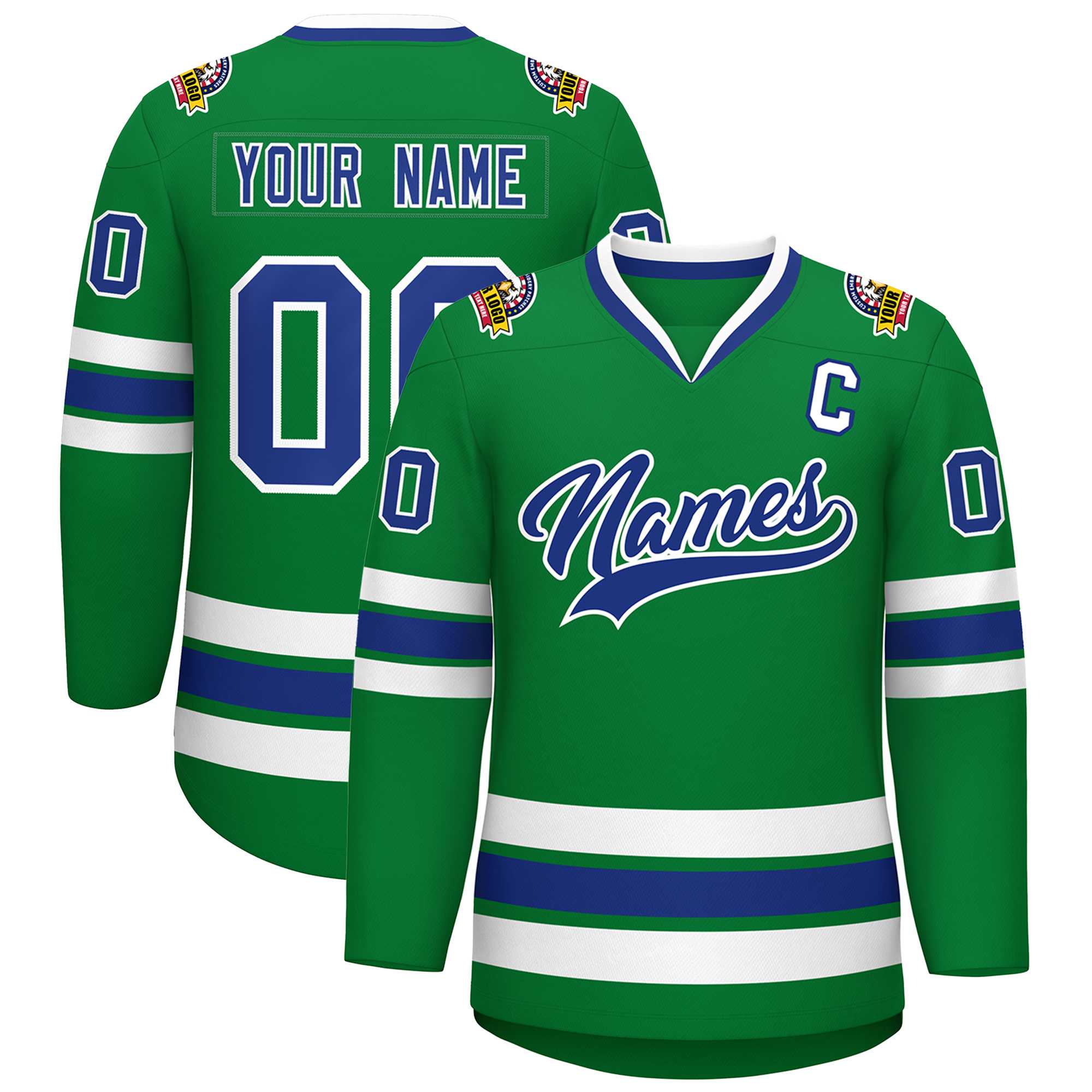 Custom Kelly Green Royal-White Classic Style Hockey Jersey